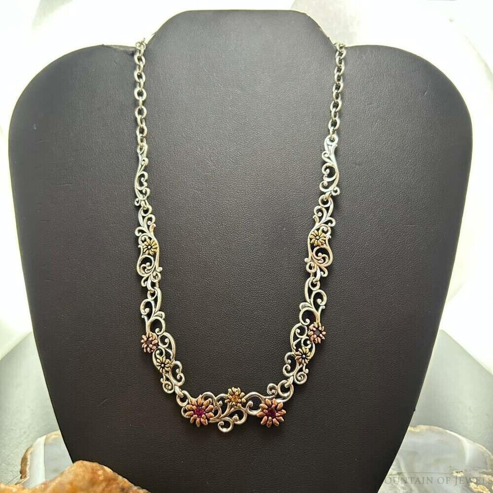 Carolyn Pollack Sterling Silver/Bronze/Brass Ruby & Citrine Necklace For Women